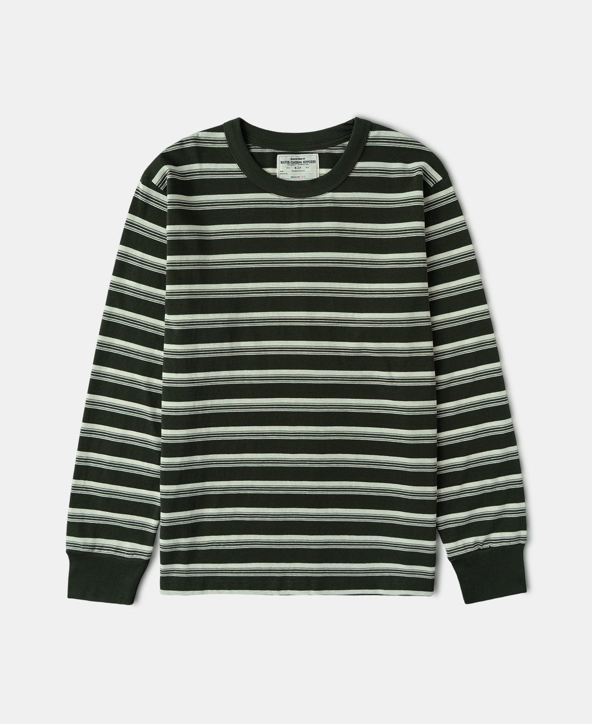 Heavyweight Stripe Crewneck Long Sleeve T-Shirt White Green