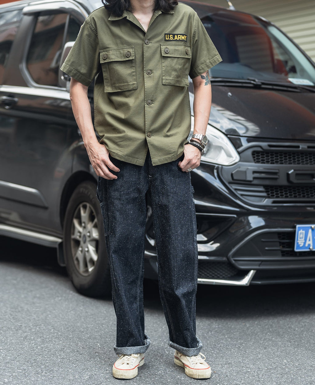Slub Pearl Yarn Indigo Denim Carpenter Pants Relaxed Fit