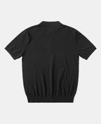 High Twist Cotton Knit Polo Black Structured Short Sleeve