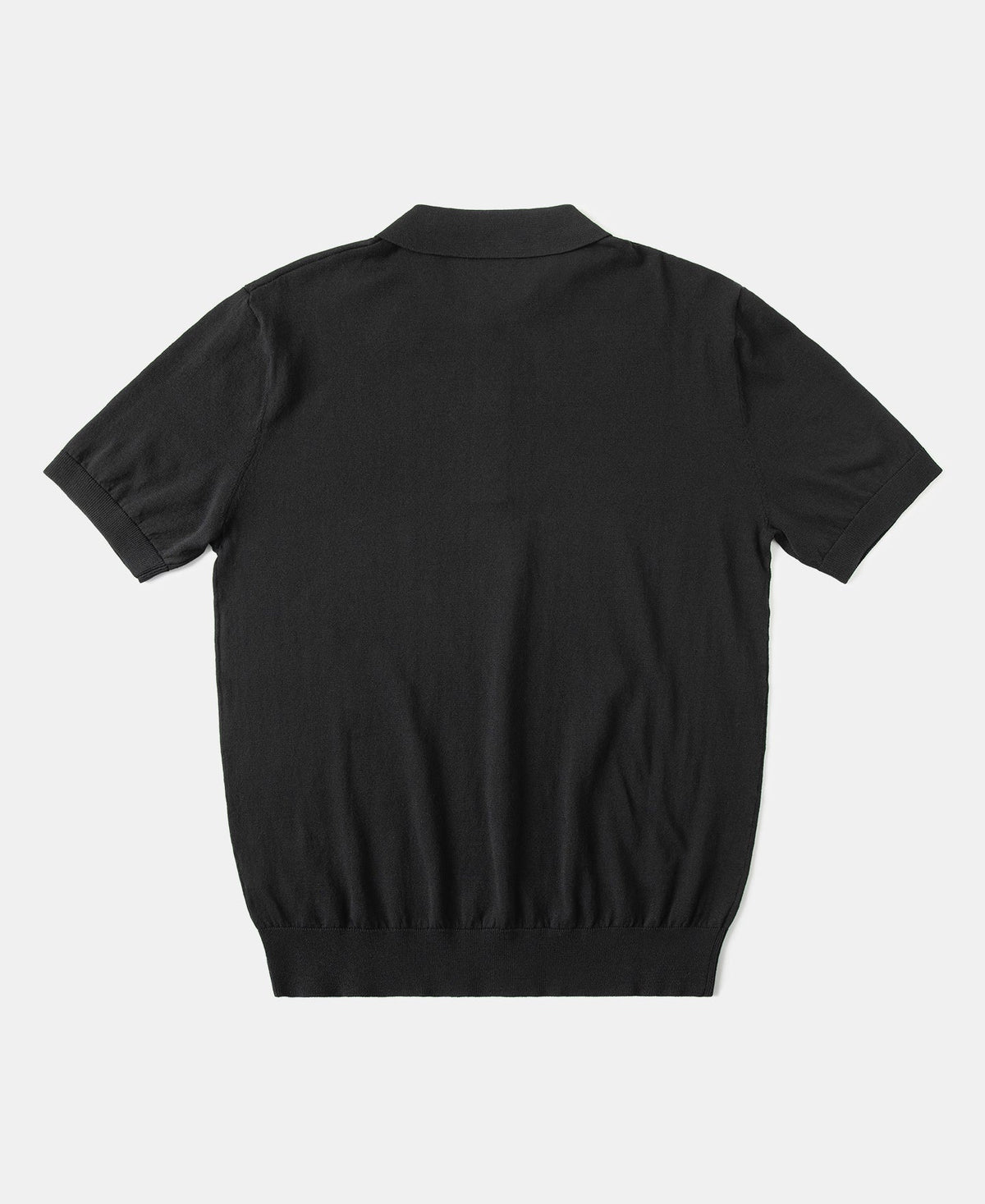 High Twist Cotton Knit Polo Black Structured Short Sleeve