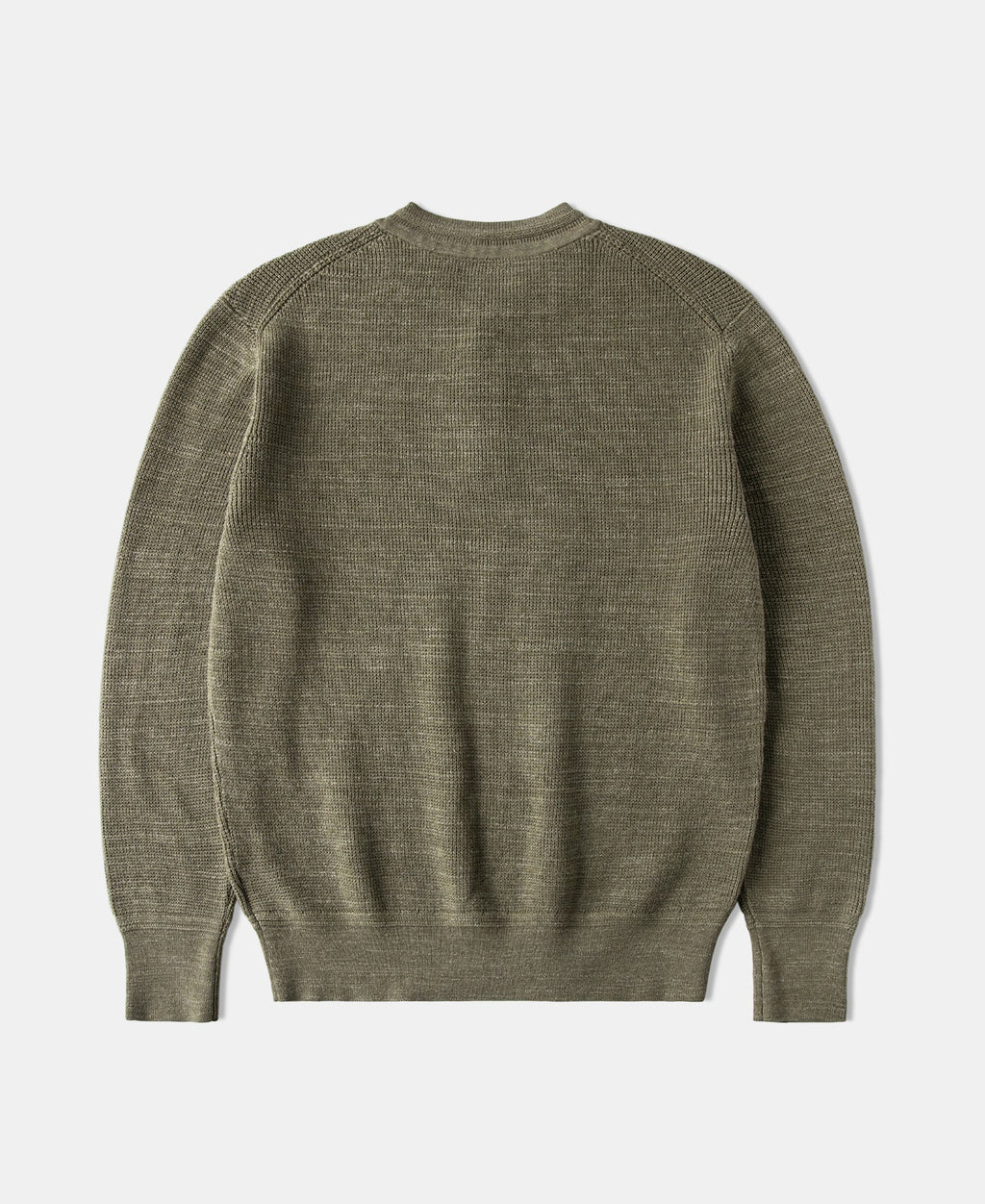 Textured Melange Knit Henley Shirt Olive Long Sleeve