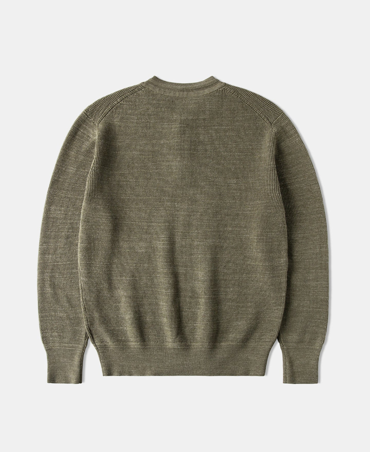 Textured Melange Knit Henley Shirt Olive Long Sleeve