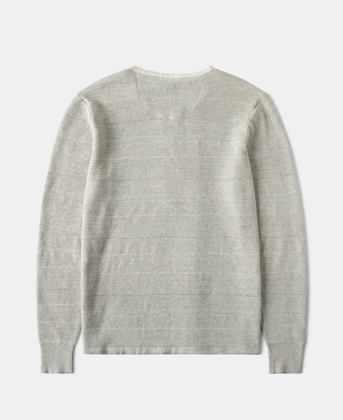 Waffle Knit Jacquard Henley Shirt Gray Long Sleeve