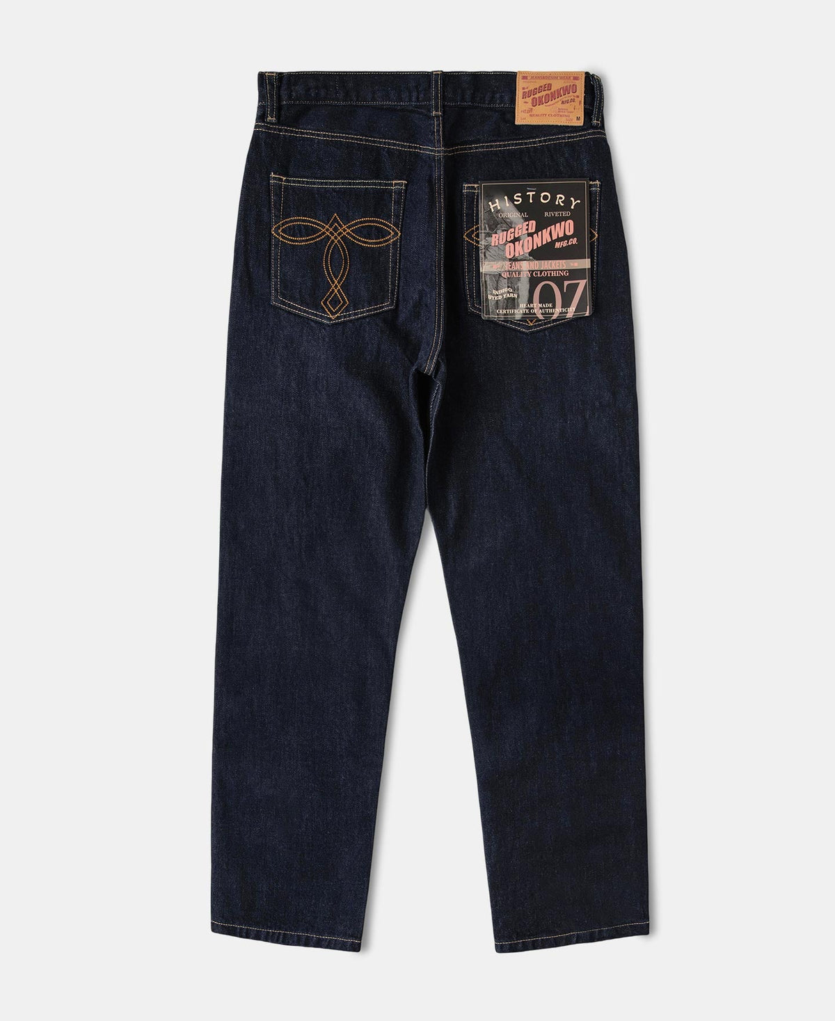 13.2oz Embroidered Pocket Denim Jeans Prewashed Slim Straight