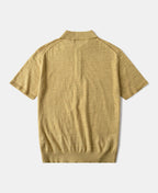 Lightweight Slub Cotton Knit Polo Mustard Textured Short Sleeve