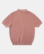 Jacquard Short Sleeve Polo Shirt Pink Vintage Knit Retro Pattern