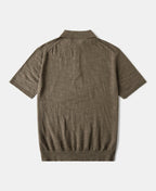 Lightweight Slub Cotton Knit Polo Olive Earthy Textured Weave