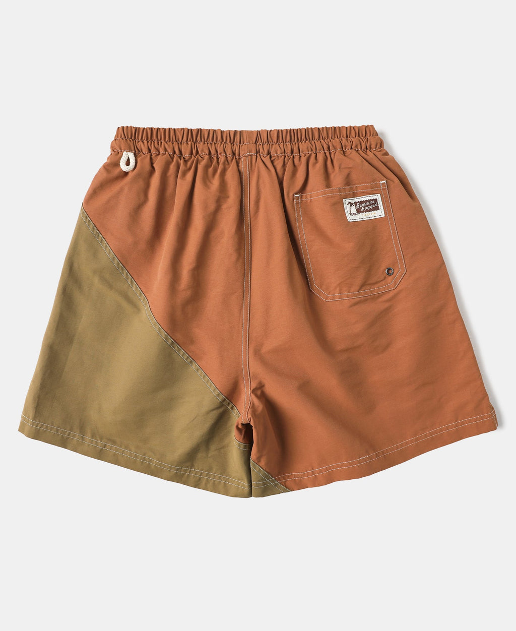 Two-Tone Beach Swim Trunks Brown Dark Yellow Earthy Colorblock