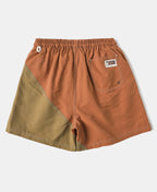 Two-Tone Beach Swim Trunks Brown Dark Yellow Earthy Colorblock