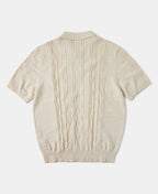 1960s Jacquard Slub Cotton Polo Shirt Cream Short Sleeve