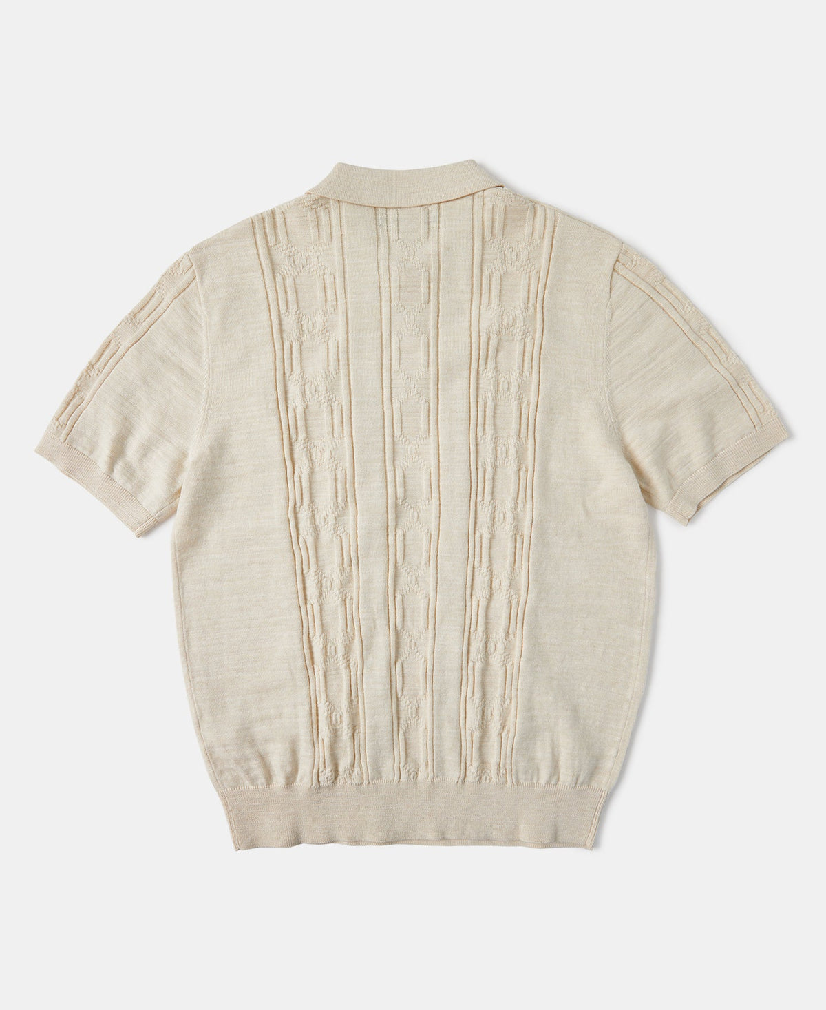 1960s Jacquard Slub Cotton Polo Shirt Cream Short Sleeve