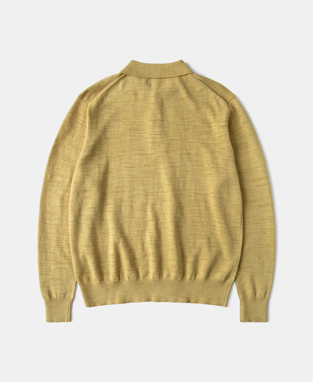 Slub Cotton Long Sleeve Knit Polo Mustard Textured Warm Tone