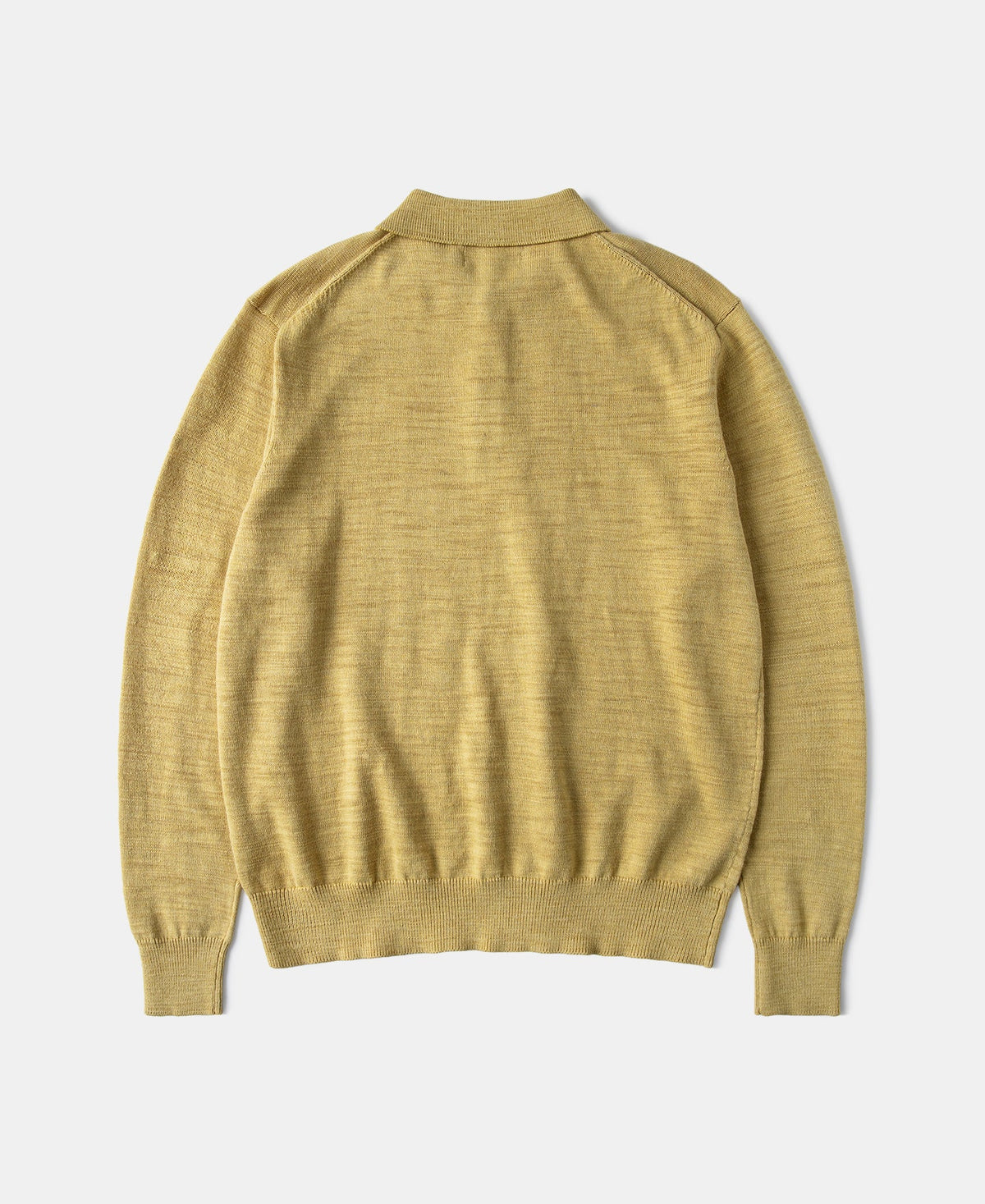 Slub Cotton Long Sleeve Knit Polo Mustard Textured Warm Tone