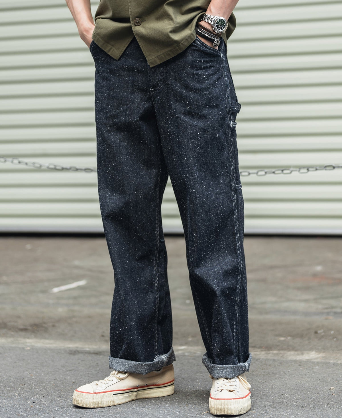 Slub Pearl Yarn Indigo Denim Carpenter Pants Relaxed Fit