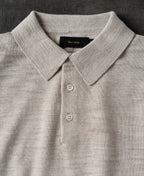 Slub Cotton Long Sleeve Knit Polo Oatmeal Neutral Soft Texture