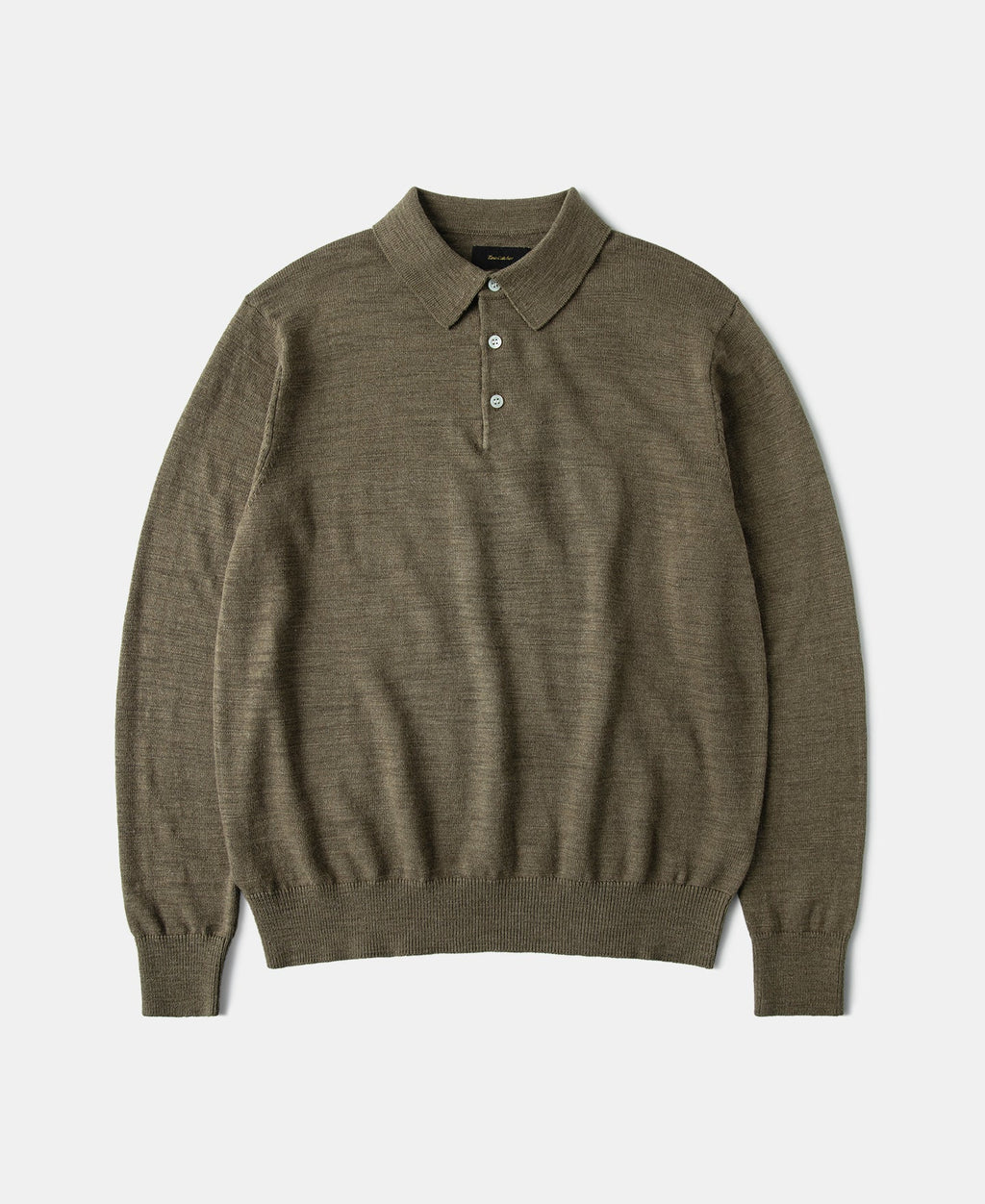 Slub Cotton Long Sleeve Knit Polo Olive Earthy Textured Collar