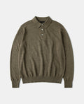 Slub Cotton Long Sleeve Knit Polo Olive Earthy Textured Collar