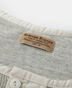 Waffle Knit Jacquard Henley Shirt Gray Long Sleeve