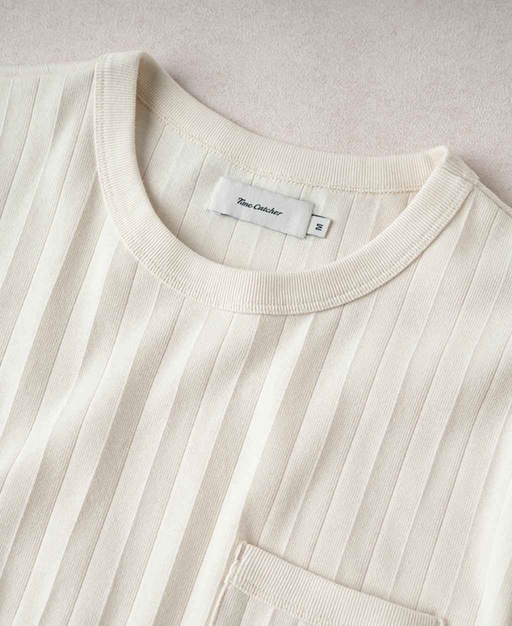 Heavyweight Ribbed Cotton Pocket T-Shirt Oatmeal White Structured