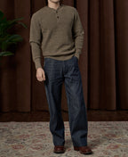 Textured Melange Knit Henley Shirt Taupe Long Sleeve