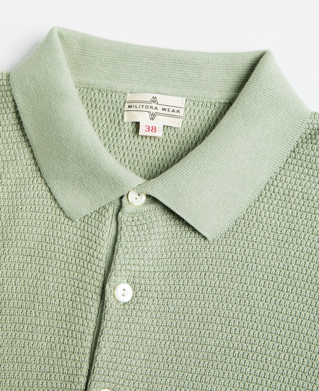Jacquard Short Sleeve Polo Shirt Light Green Vintage Knit Pattern