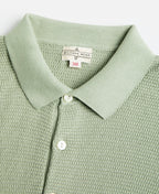 Jacquard Short Sleeve Polo Shirt Light Green Vintage Knit Pattern