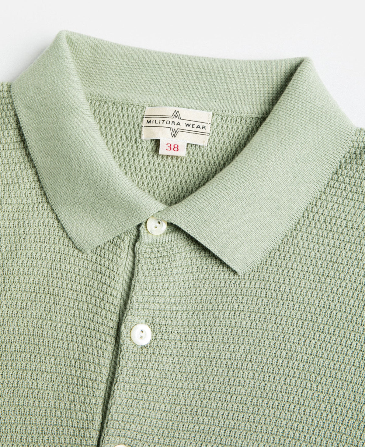 Jacquard Short Sleeve Polo Shirt Light Green Vintage Knit Pattern