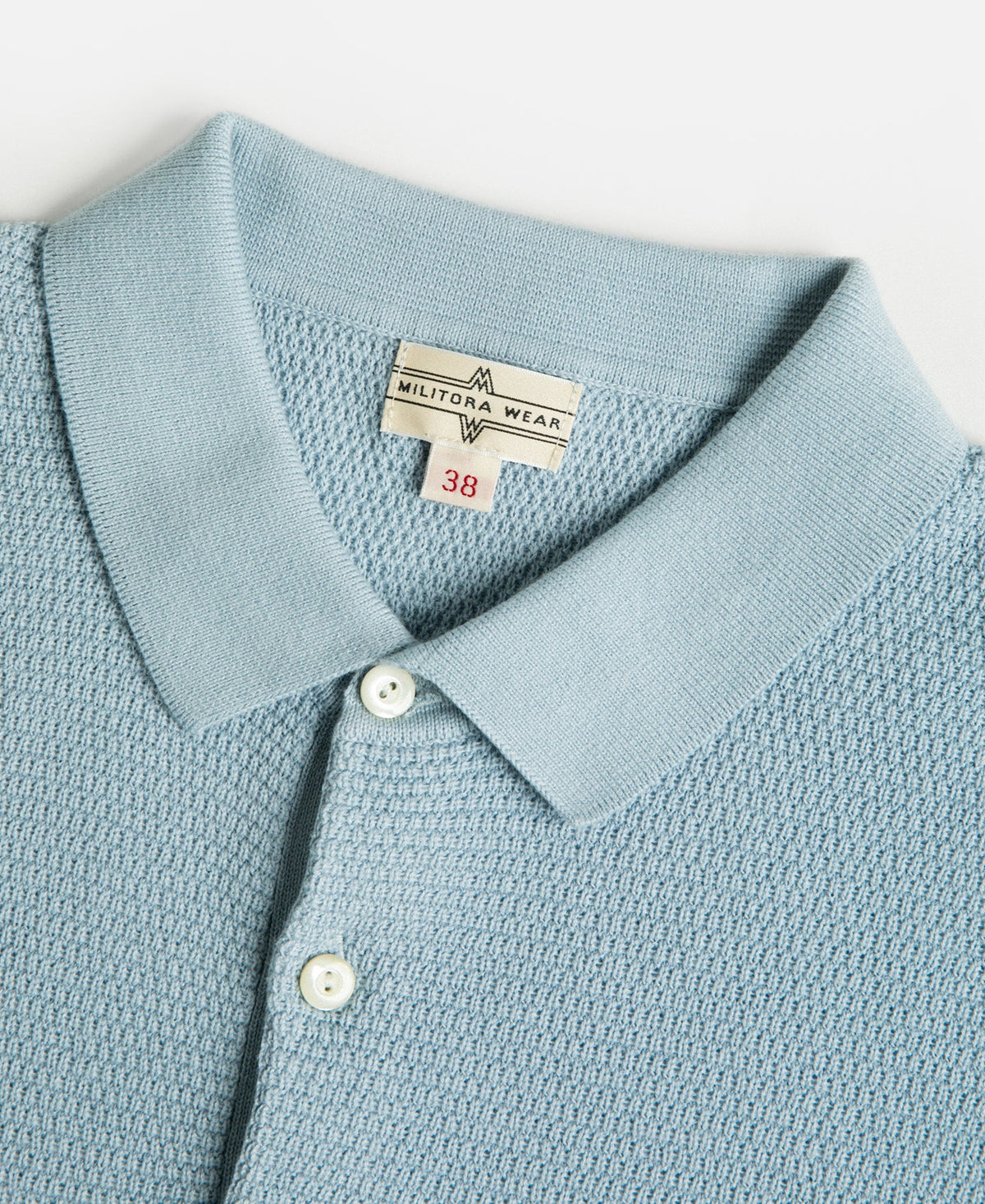 Jacquard Short Sleeve Polo Shirt Light Blue Vintage Knit