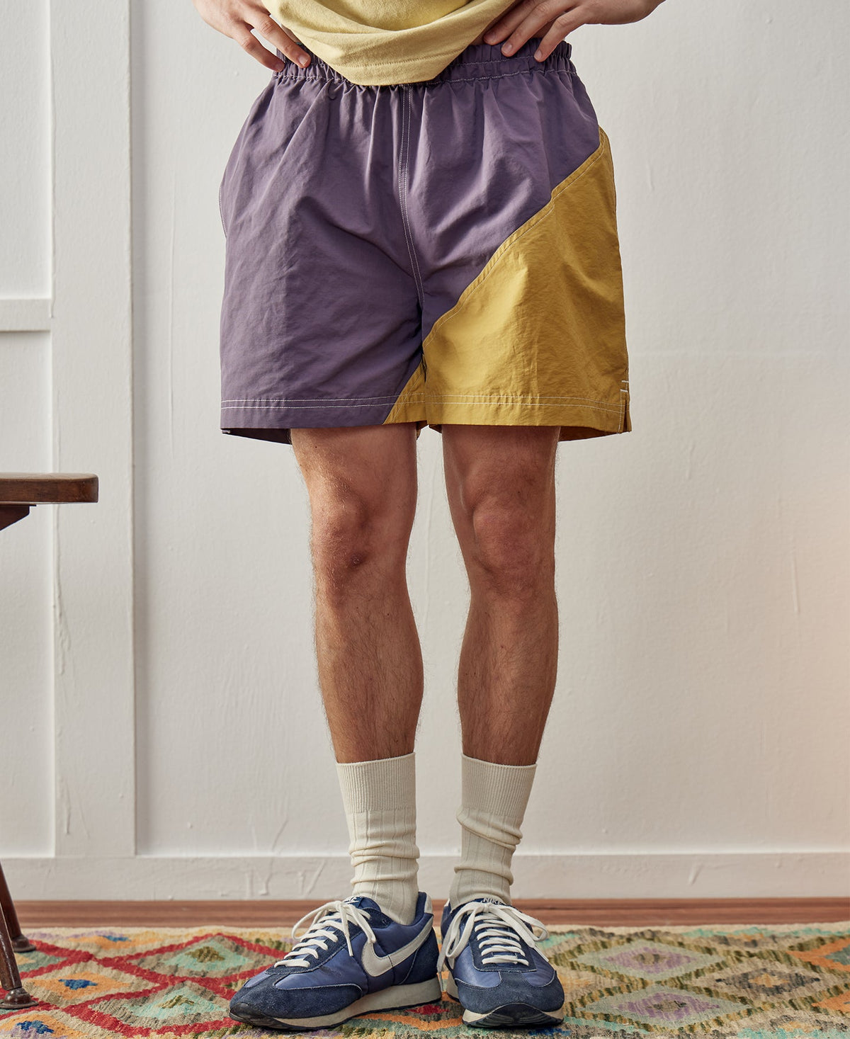 Two-Tone Beach Swim Trunks Purple Mustard Colorblock