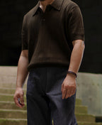 Retrokootud žakaarmustriga polosärk, vintage-oliivroheline, lühikeste varrukatega