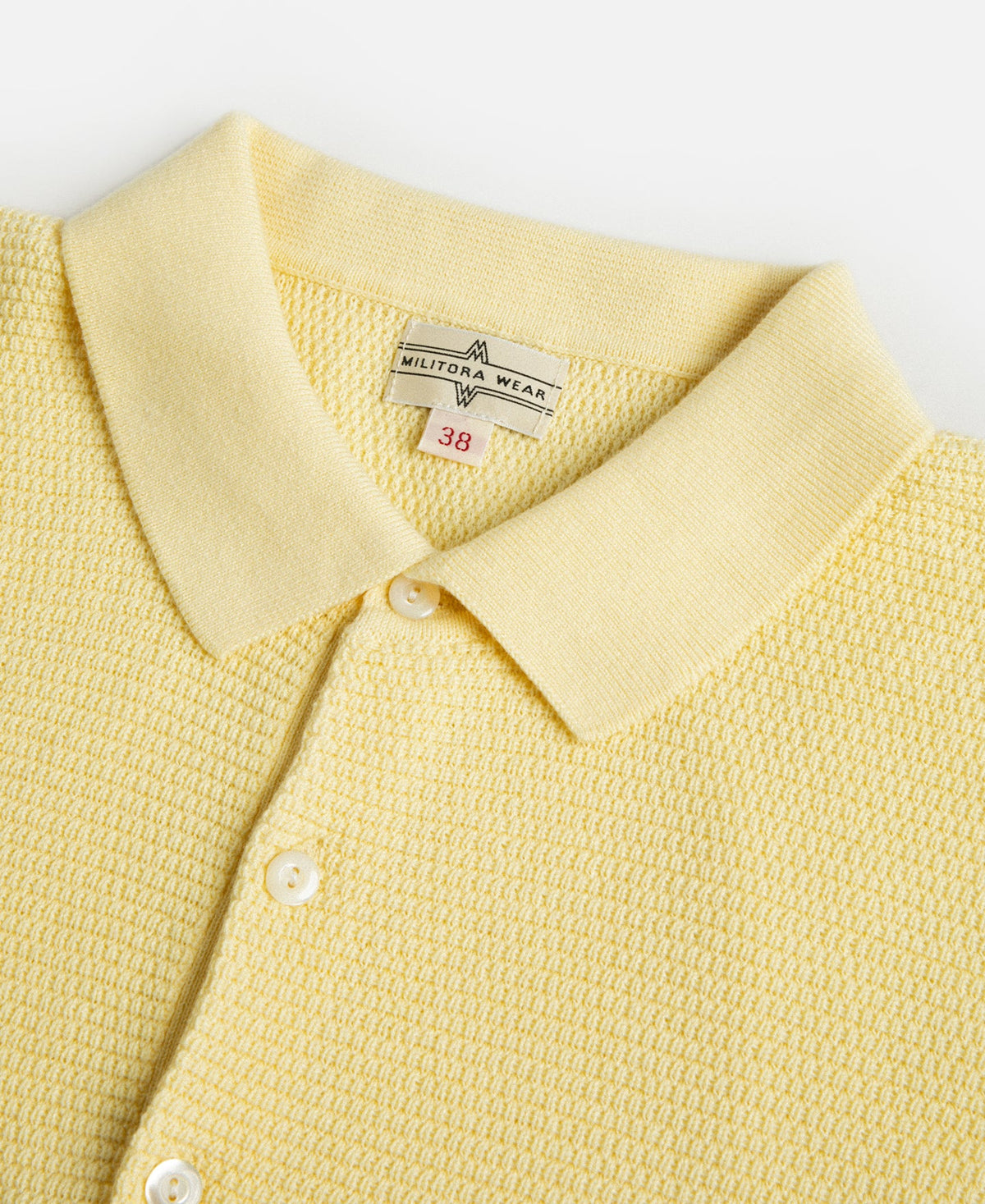 Jacquard Short Sleeve Polo Shirt Yellow Vintage Knit Bold Retro