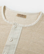 Waffle Knit Jacquard Henley Shirt Apricot Long Sleeve