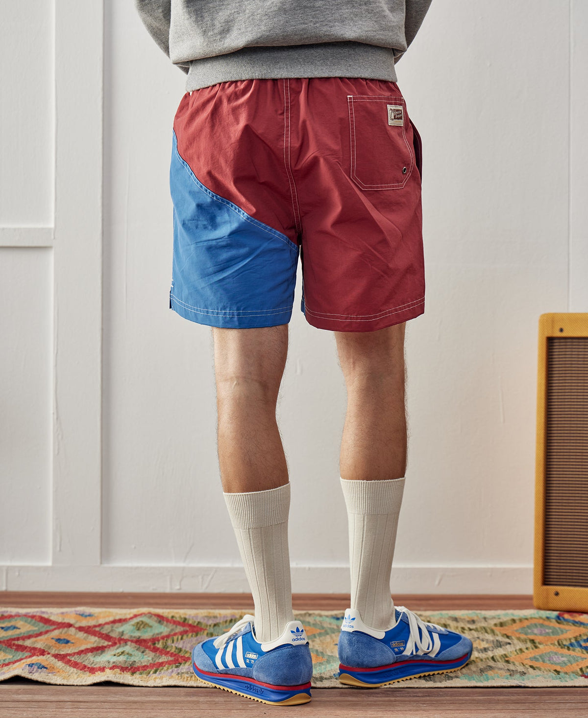 Two-Tone Beach Swim Trunks Barn Red Blue Colorblock