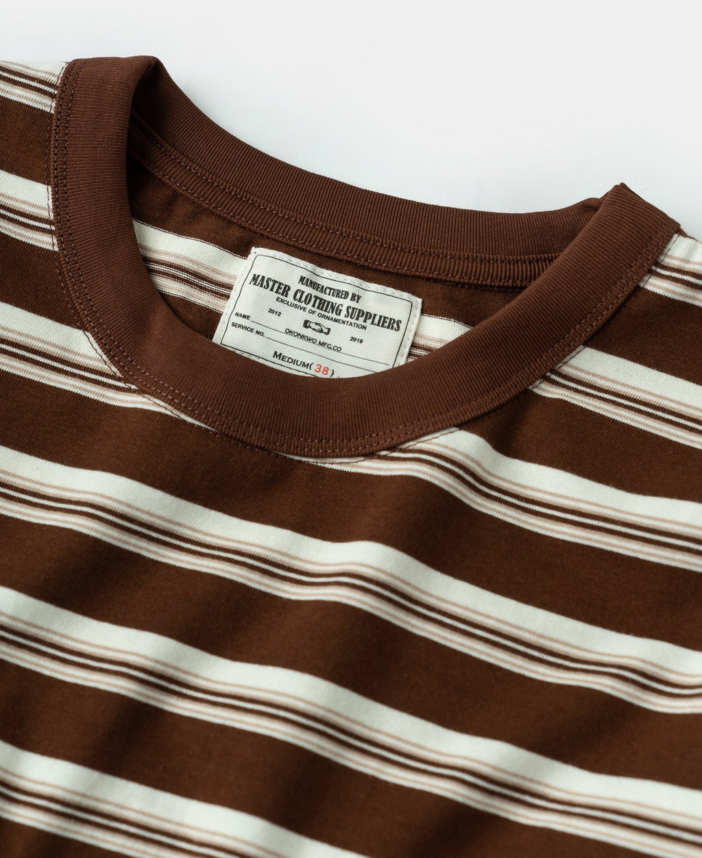 Heavyweight Stripe Crewneck Long Sleeve T-Shirt White Coffee