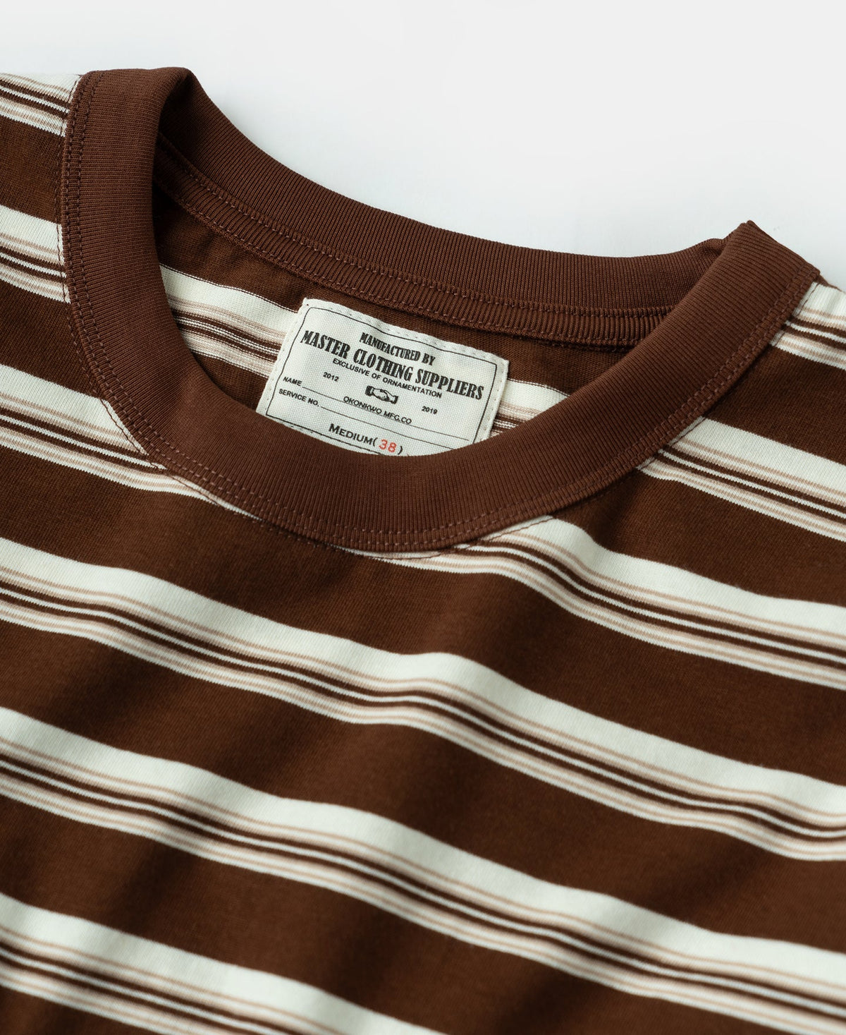 Heavyweight Stripe Crewneck Long Sleeve T-Shirt White Coffee