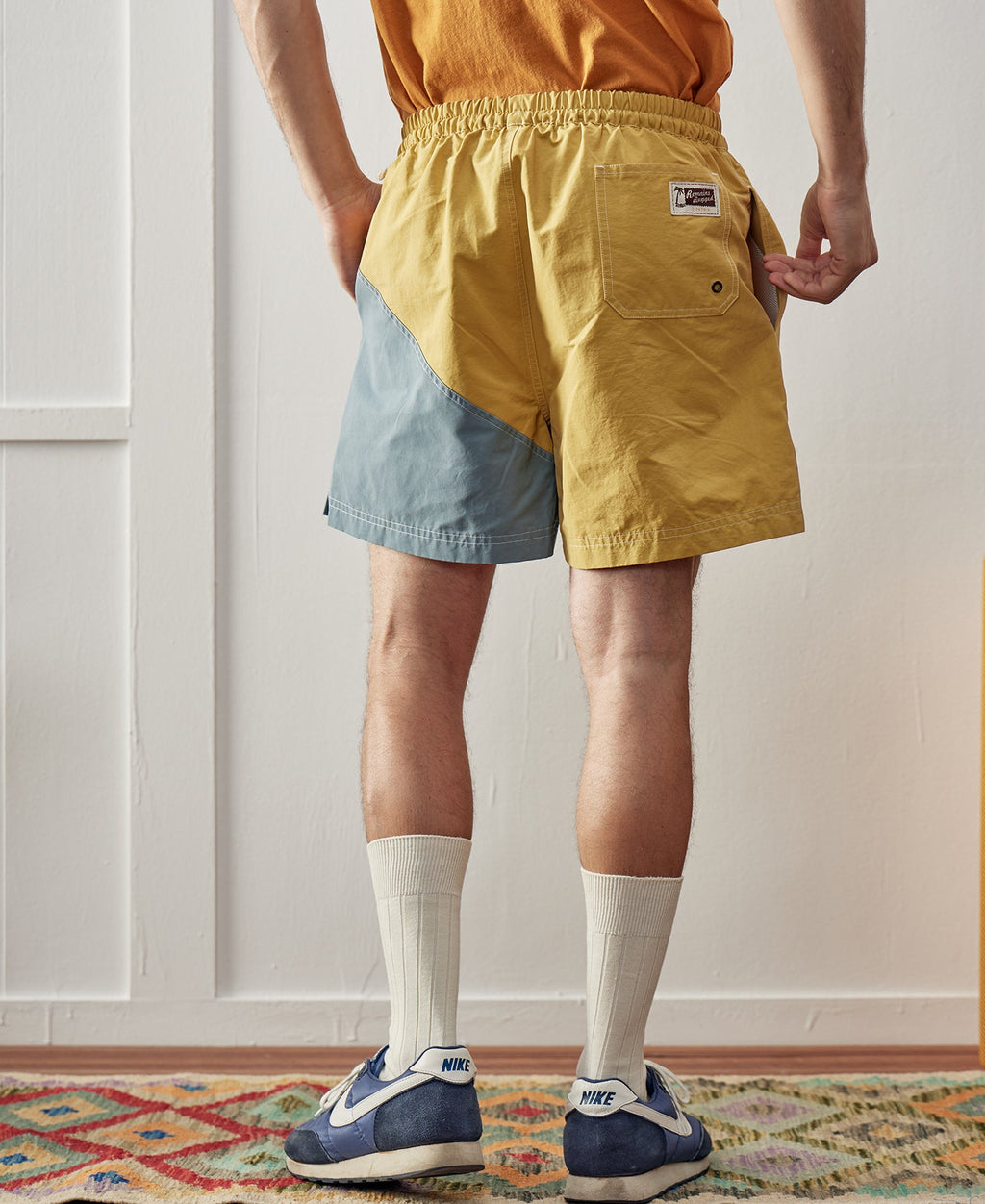 Two-Tone Beach Swim Trunks Yellow Light Blue Colorblock