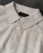 Slub Cotton Long Sleeve Knit Polo Oatmeal Neutral Soft Texture