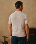 Lightweight Slub Cotton Knit Polo Oatmeal Breathable Casual
