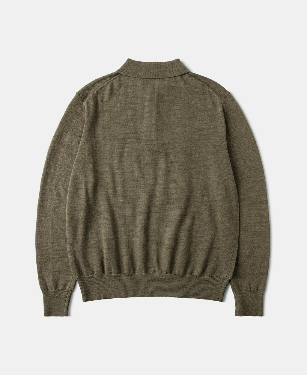 Slub Cotton Long Sleeve Knit Polo Olive Earthy Textured Collar