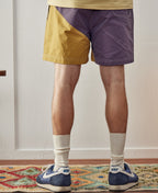 Two-Tone Beach Swim Trunks Purple Mustard Colorblock
