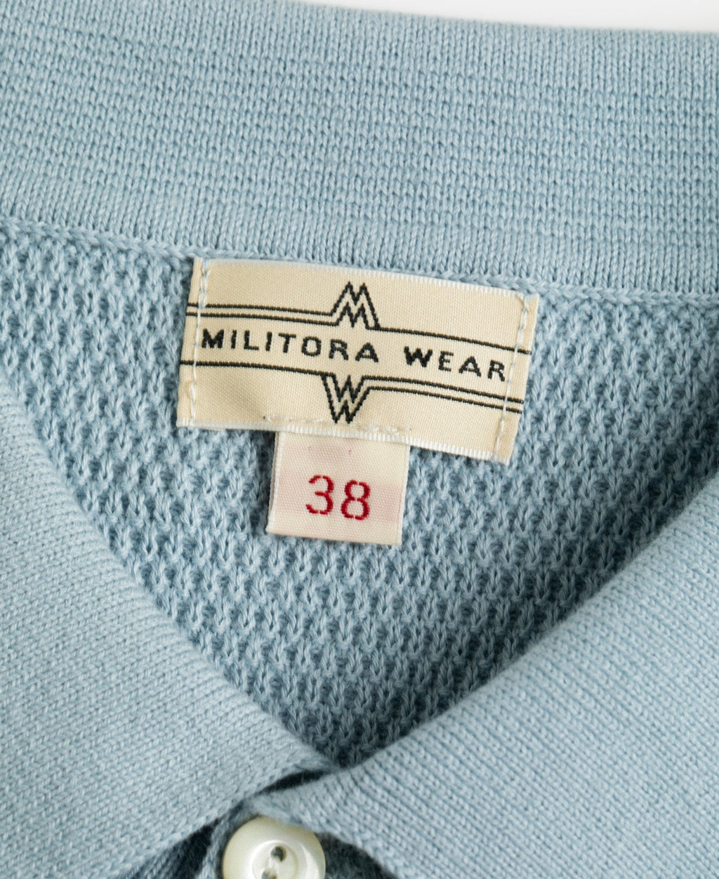 Jacquard Short Sleeve Polo Shirt Light Blue Vintage Knit