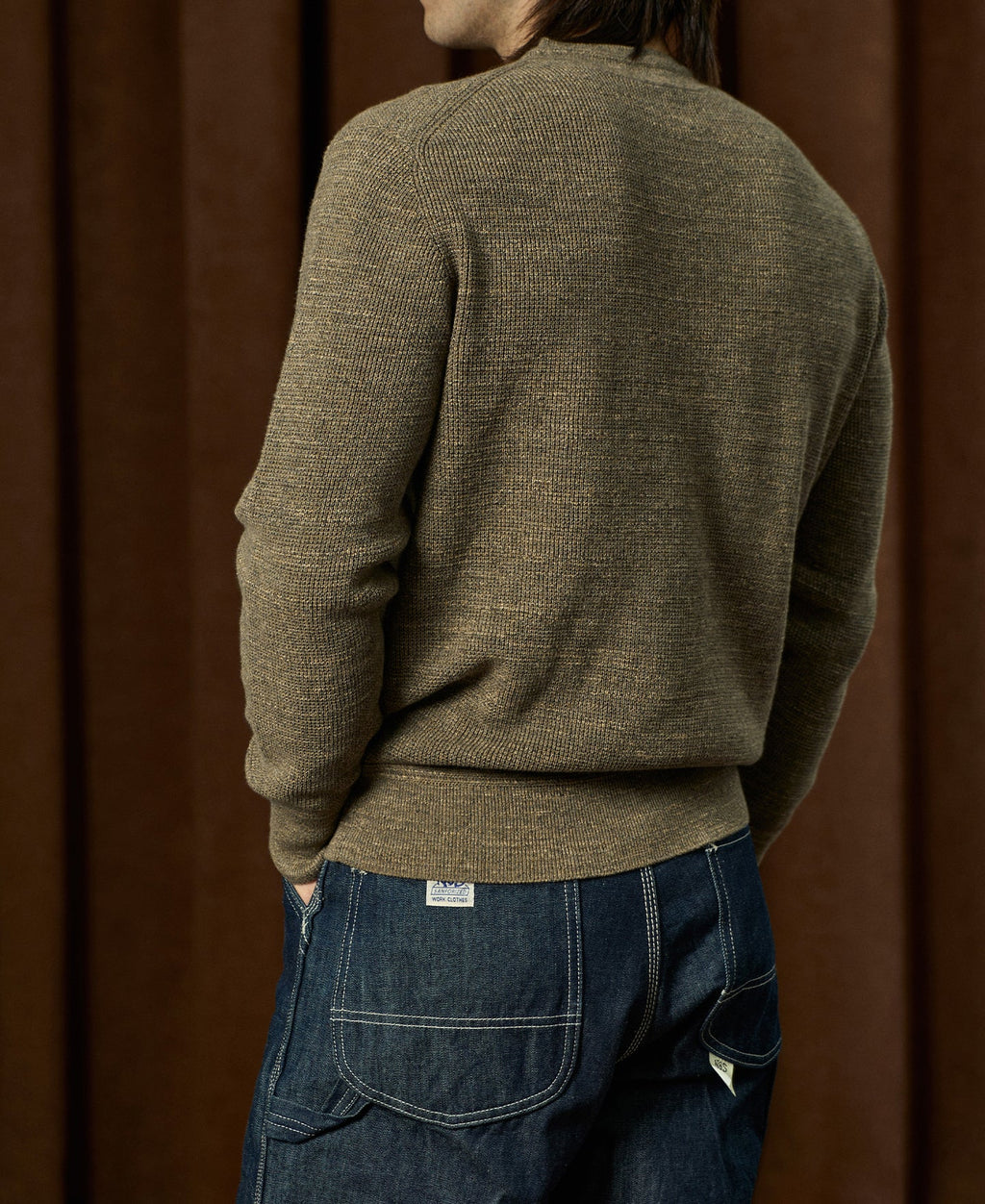 Textured Melange Knit Henley Shirt Olive Long Sleeve