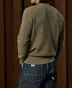 Textured Melange Knit Henley Shirt Olive Long Sleeve