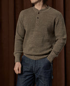 Textured Melange Knit Henley Shirt Taupe Long Sleeve