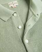 Jacquard Short Sleeve Polo Shirt Light Green Vintage Knit Pattern