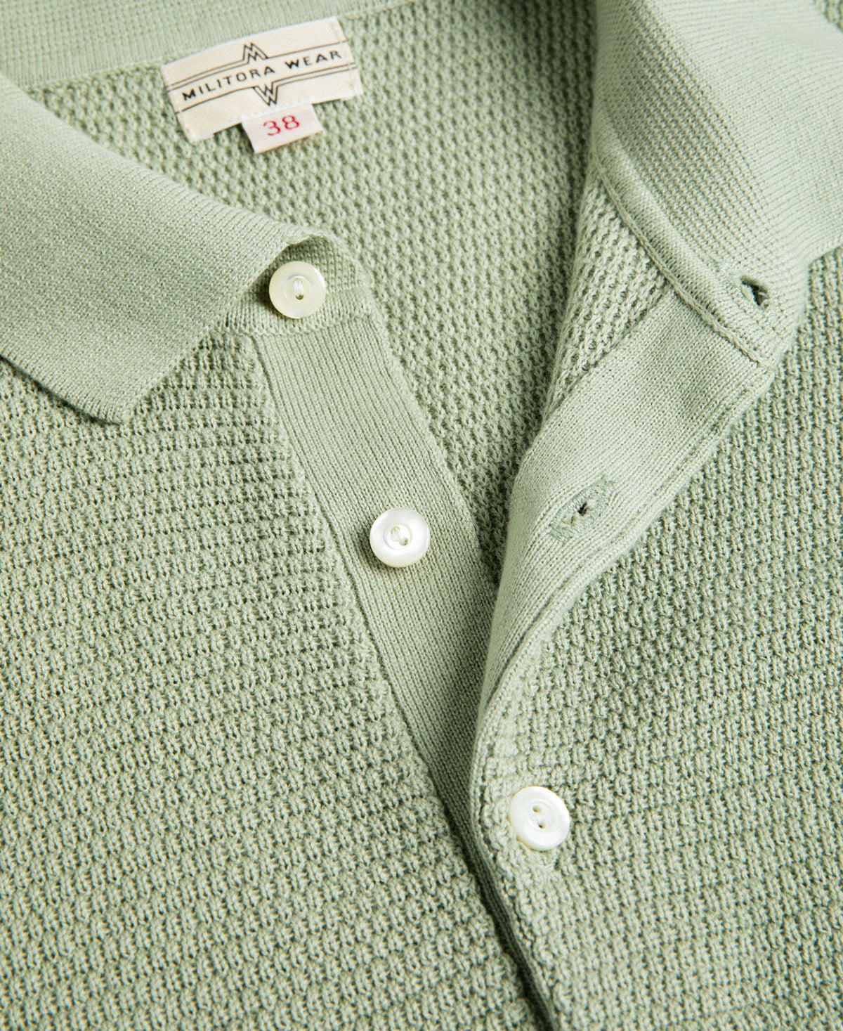 Jacquard Short Sleeve Polo Shirt Light Green Vintage Knit Pattern