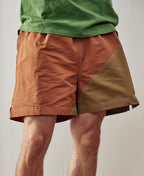 Two-Tone Beach Swim Trunks Brown Dark Yellow Earthy Colorblock