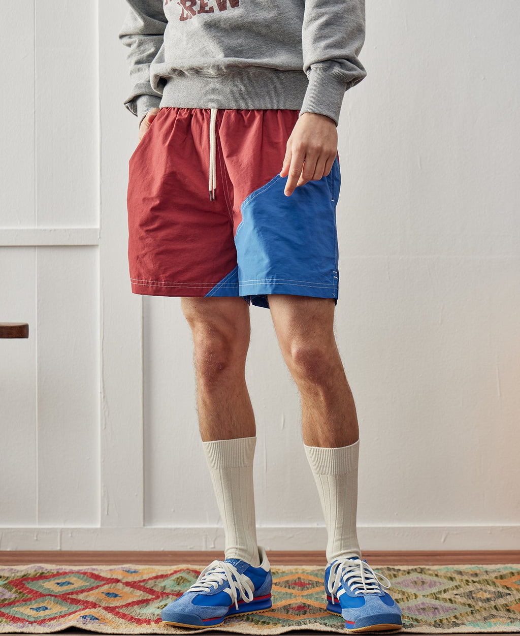 Two-Tone Beach Swim Trunks Barn Red Blue Colorblock