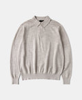 Slub Cotton Long Sleeve Knit Polo Oatmeal Neutral Soft Texture