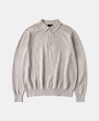 Slub Cotton Long Sleeve Knit Polo Oatmeal Neutral Soft Texture
